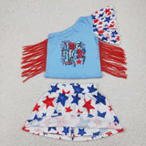 GSD1836  Girls July Fourth red tassel star skirt sleeve Dress