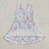GSD1864 baby Girls blue floral sleeveless yoga Dress