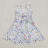 GSD1864 baby Girls blue floral sleeveless yoga Dress