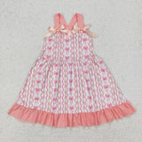 GSD1950 girls bow pink orange Dress