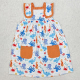 GSD1961 girls sleeveless octopus orange pocket Dress