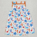GSD1961 girls sleeveless octopus orange pocket Dress