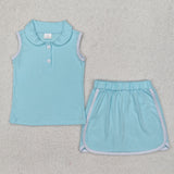 GSD1973 baby girls green sleeveless button outfits Pure cotton