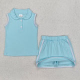 GSD1973 baby girls green sleeveless button outfits Pure cotton