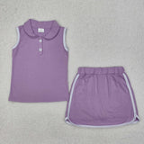 GSD1976 baby girls purple sleeveless button outfits Pure cotton