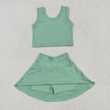 GSD1984baby girls green sleeveless dress outfits Yoga
