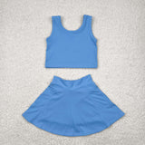 GSD1985 baby girls blue sleeveless dress outfits Yoga