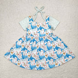 GSD2011 girls blue short sleeve Whale Dress