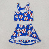GSD2040 baby girls blue baseball sleeveless skirt outfits Yoga