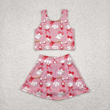 GSD2044 baby girls sleeveless pink baseball skirt outfits Yoga