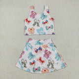 GSD2046 baby girls sleeveless colorful bow skirt outfits Yoga