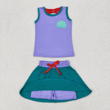 GSD2064 girls sleeveless purple green skirt outfits milk silk