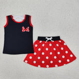 GSD2069 girls black red sleeveless bow dot skirt outfits milk silk