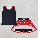 GSD2069 girls black red sleeveless bow dot skirt outfits milk silk