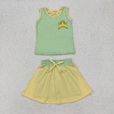 GSD2071 girls green yellow sleeveless skirt outfits milk silk