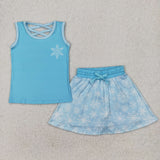 GSD2074 girls  sleeveless blue snowflake skirt outfits milk silk