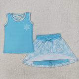 GSD2074 girls  sleeveless blue snowflake skirt outfits milk silk