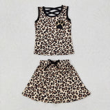 GSD2077 girls sleeveless leopard skirt outfits milk silk