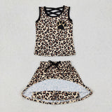 GSD2077 girls sleeveless leopard skirt outfits milk silk