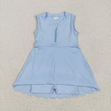 GSD2088 baby girls sleeveless blue zipper dress Yoga