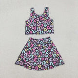 GSD2176 girls colorful leopard skirt outfits yoga