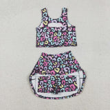 GSD2176 girls colorful leopard skirt outfits yoga