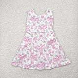 GSD2199 girls pink floral bow sleeveless Dress yoga