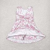 GSD2199 girls pink floral bow sleeveless Dress yoga