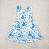 GSD2200 girls blue stripe castle bow sleeveless Dress yoga