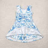 GSD2200 girls blue stripe castle bow sleeveless Dress yoga