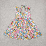 GSD2207 girls flying sleeve flower yellow Dress