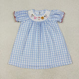 GSD2275 girls blue checkered form Dress smocked