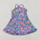 GSD2279 girls sleeveless purple flower  Dress yoga