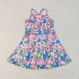 GSD2284  baby girls sleeveless purple pink flower dress Yoga