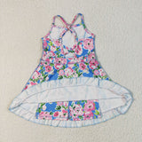 GSD2284  baby girls sleeveless purple pink flower dress Yoga