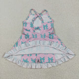 GSD2293 girls sleeveless blue bow Dress yoga