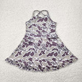 GSD2312 girls sleeveless green camo Dress yoga