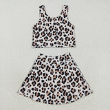GSD2327 girls leopard sleeveless skirt outfits yoga
