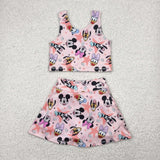 GSD2332 girls sleeveless cartoon mouse skirt outfits yoga