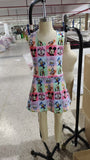 GSD2333 girls sleeveless cartoon mouse checkered skirt outfits yoga