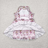 GSD2343 girls sleeveless cartoon mouse pink floral Dress yoga