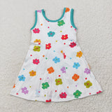 GSD2346 girls green sleeveless colorful flower Dress yoga