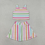 GSD2348 girls sleeveless colorful stripe outfits yoga