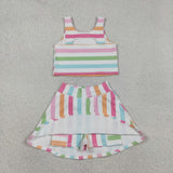 GSD2348 girls sleeveless colorful stripe outfits yoga