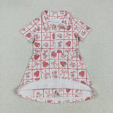 GSD2407 girls short sleeve zipper strawberry bow Dress yoga