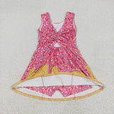 GSD2417 girls sleeveless pink ice cream yellow checkered Dress yoga