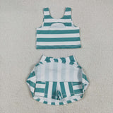 GSD2432 girls red sleeveless green stripe skirt outfits yoga