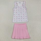 GSD2457 girls vest bow stripe pink skirt outfits yoga