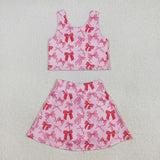 GSD2459 girls vest bow pink rose skirt outfits yoga