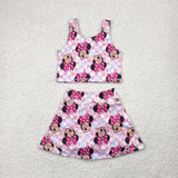 GSD2460 girls vest cartoon mouse skirt outfits yoga